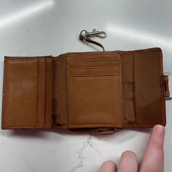 Fossil Genuine Leather Compact Trifold Wallet Brown and Silver - Picture 8 of 11